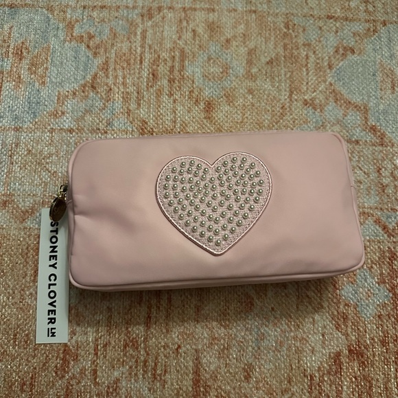 NWT Stoney Clover Lane Jumbo Heart Small Pouch flamingo pink sold out online - Picture 2 of 5